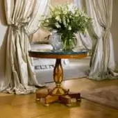 Lavish Provasi 2938 Bistrot table crafted in cherrywood with antique gold light patina and dark green marble-like ring