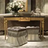 Superior Provasi 0270 console crafted with black marble and a lacquered gold wood base exhibiting curved details