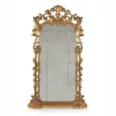 Superior Provasi 0770 mirror crafted in Italy with ornate gilt wood, flowing floral motifs and high-clarity glass