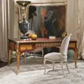 Superior Provasi 0415 desk crafted in burgundy leather with brass accents and a glossy finish