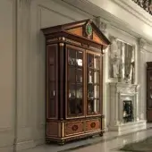 Distinguished Armando Rho A1312 cabinet crafted with satinwood, yew wood, and amaranth exhibiting glossy dark brown finish with luminous inlays
