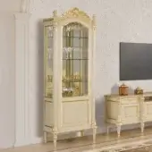 Exquisite Modenese Imperial Majesty cupboard with ivory finish and delicate gold leaf accents displays a glass door and floral motifs