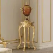 Exquisite Modenese Palatial Elegance vase stand crafted in Italy with ornate carvings and a high-gloss golden finish