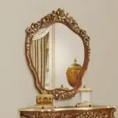 Distinguished Modenese Palatial Elegance mirror crafted with wood and gilded detailing in warm brown and gold tones with a glossy finish