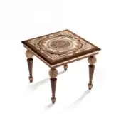 Exquisite Armando Rho A1300 side table crafted with maple, mahogany, and paduk wood with mother of pearl, brass, and exotic wood veneer inlays and glossy finish