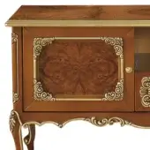 Classic walnut finish, with radica panels and gold leaf details