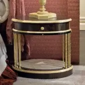 Exquisite Provasi 1512/2 nightstand with dark brown wood, cool veined marble and ornate gold detailing