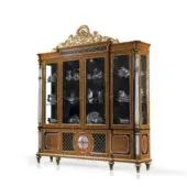 Exquisite Armando Rho 1167 cabinet handcrafted in luminous satinwood with walnut burl and ebony accents, displaying intricate mother of pearl inlays