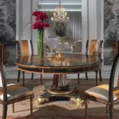 Distinguished Armando Rho A1173 table crafted in ebony with bois de rose accents and intricate gilded inlays showcasing a classic finish