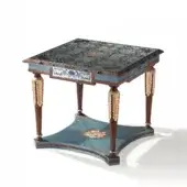 Refined Armando Rho A1249 side table crafted in solid walnut with sleek aluminum inlays and deep blue wood veneers