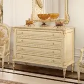 Lavish Modenese Golden Radiance dresser crafted in Italy with curved lines and gold detailing in a glossy cream coating