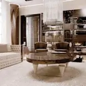 Distinguished Reflex Gran Canal Special coffee table with shiny ebony wood tabletop and transparent Murano glass legs crafted in a glossy finish