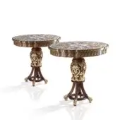 Distinctive Armando Rho A1179 side table crafted in mahogany solids with multicolor floral inlays and a polished finish