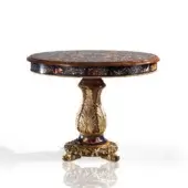 Exceptional Armando Rho A1194 foyer table handcrafted in ebony with intricate inlays and gilded accents on the classically-inspired base