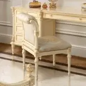 Exquisite Modenese Golden Radiance chair upholstered in pale blue fabric with gold patterns and soft ivory finished wooden frame