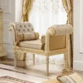 Superior Modenese Golden Radiance bench crafted with carved wood and gold accents in a glossy cream finish