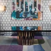 Exclusive Costantini Pietro Splendor table with a dark rectangular top and polished chrome cylindrical base crafted in Italian design