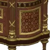 Classic walnut finishing, with gold leaf details and marquetry details