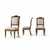 Traditional Armando Rho 1256 chair built with solid maple and amaranth wood, upholstered in beige and gold textile with a warm satin finish
