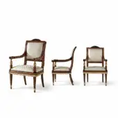 Elegant Armando Rho 1256 chair built with solid maple and amaranth wood, displaying cream and beige diamond-patterned upholstery with a polished finish