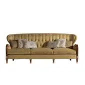 Distinguished Armando Rho A1265 sofa with golden yellow patterned textile and delicate gold leaf accents on a mahogany frame