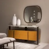 Elegant Carpanese Home Trio D dresser with warm yellow-orange lacquered drawer fronts and charcoal solid ash wood legs