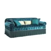 Lavish Armando Rho A1327 sofa upholstered in plush velvet textile with curved lines and tasseled skirted base