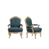 Distinguished Armando Rho A1350 lounge chair with dark teal floral textile and elegant gold leaf finish