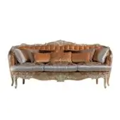 Lavish Armando Rho A1242 sofa crafted in patterned brown fabric with silver-grey accents and opulent gold leaf finish