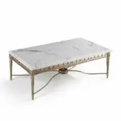 Lavish Armando Rho A1282 coffee table with sculptural brass structure and white marble top in silver leaf finish