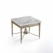 Exceptional Armando Rho A1283 side table crafted in silver leaf finished brass with cool white marble
