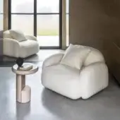 Exceptional Carpanese Home Bubble Lounge chair in off-white textile upholstery with a rounded, enveloping structure
