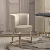 Distinguished Longhi Cloe chair with neutral beige velvet upholstery and quilted vertical ribbing in bright light gold