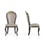 Distinguished Armando Rho A1169 & A1170 chair handcrafted in Italy with ebony finish and pale grey gold patterned upholstery