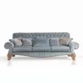 Exceptional Armando Rho A1232 sofa with curved silhouette and tufted backrest in matte velvet with gold finished carved wooden legs