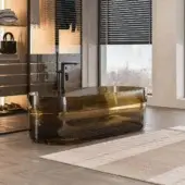 Distinguished Norah Design ISBT 02 bathtub crafted from Norahcrystal with glossy deep golden-brown finish and integrated details