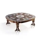 Distinguished Armando Rho A1178 coffee table crafted in Italy with multicolor floral inlays and glossy mahogany