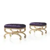 Distinguished Armando Rho A1190 ottoman crafted in quilted purple textile with luminous gold leaf finish