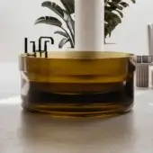 Captivating Norah Design ISBT 01 bathtub sculpted from Norahcrystal with amber-to-brown gradient and seamless glossy finish