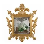 Distinguished Armando Rho A1222 mirror with elaborately sculpted wooden frame and radiant gold leaf finish