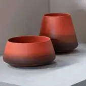 Exclusive Rina Menardi Mono Vases, decorative vessels crafted in Italy with a gradient reddish-orange to brownish-red and matte finish