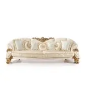Lavish Riva Mobili D'Arte 22263 sofa handcrafted in Italy with cream silk upholstery and golden wooden frame