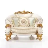 Lavish Riva Mobili D'Arte 22261 lounge chair crafted in gold leaf beech wood with tonal Italian fabrics and muted green cushions