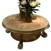 Distinguished Riva Mobili D'Arte 22274 coffee table crafted in Italy with golden wood and ornate hand-carved detailing with glossy finish