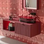 Exceptional Norah Design ISBA 02 washbasin crafted in coral red Norahcrystal with a glossy finish