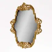 Superior handcrafted mirror with a glossy golden frame and ornate floral carvings exhibiting classic architectural detailing