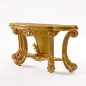 Superior Riva Mobili D'Arte 22055 console crafted in golden-toned gloss with dramatically curved silhouette and hand-carved legs