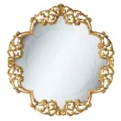 Distinguished Riva Mobili D'Arte 22037 mirror crafted in wood with radiant golden finish and ornate relief ornamentation