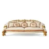 Superior Riva Mobili D'Arte 22163 sofa with sweeping curves, golden wood frame and cream patterned upholstery finish