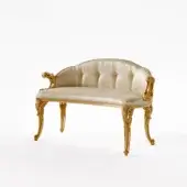 Lavish Riva Mobili D'Arte 22040 bench crafted in gold with botanical relief motifs and cream floral textile upholstery